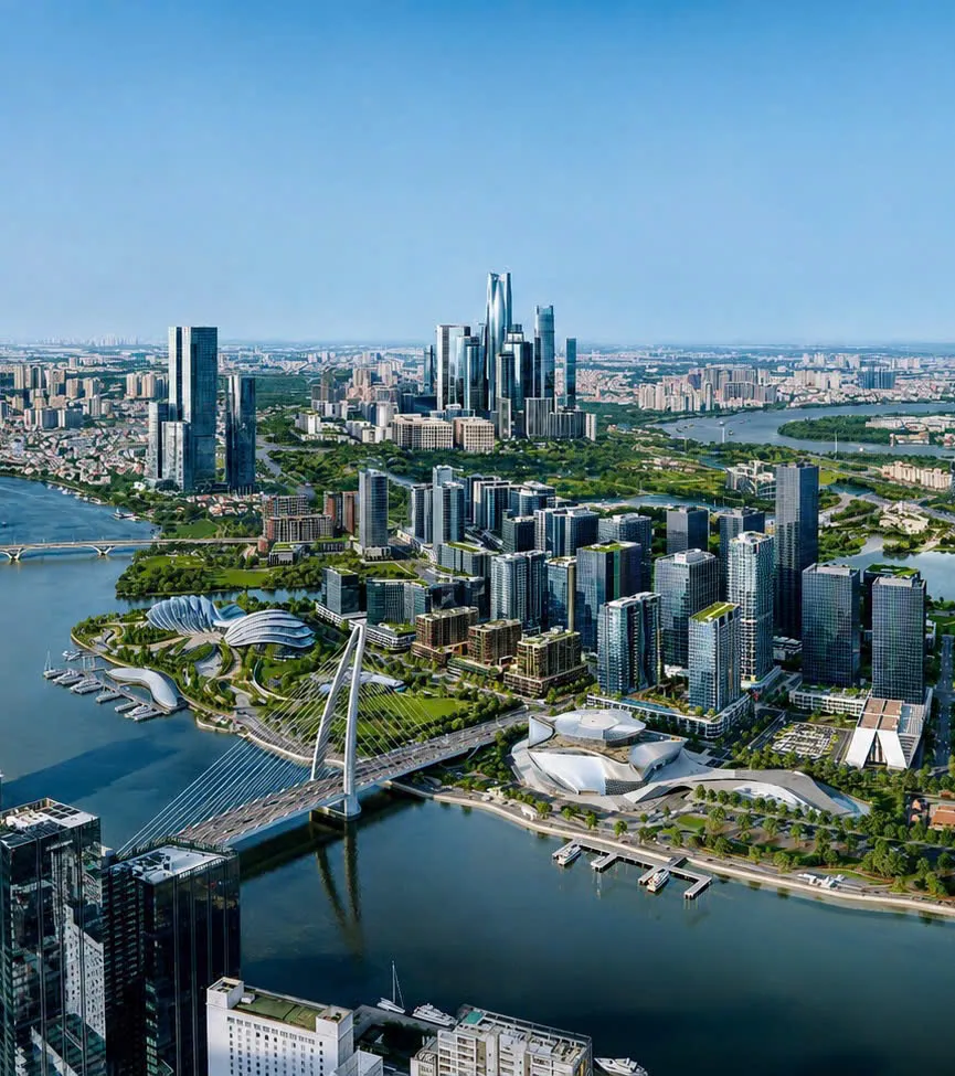 Skyline bán đảo Thủ Thiêm với các dự án cao tầng quanh khu vực Sun Thủ Thiêm