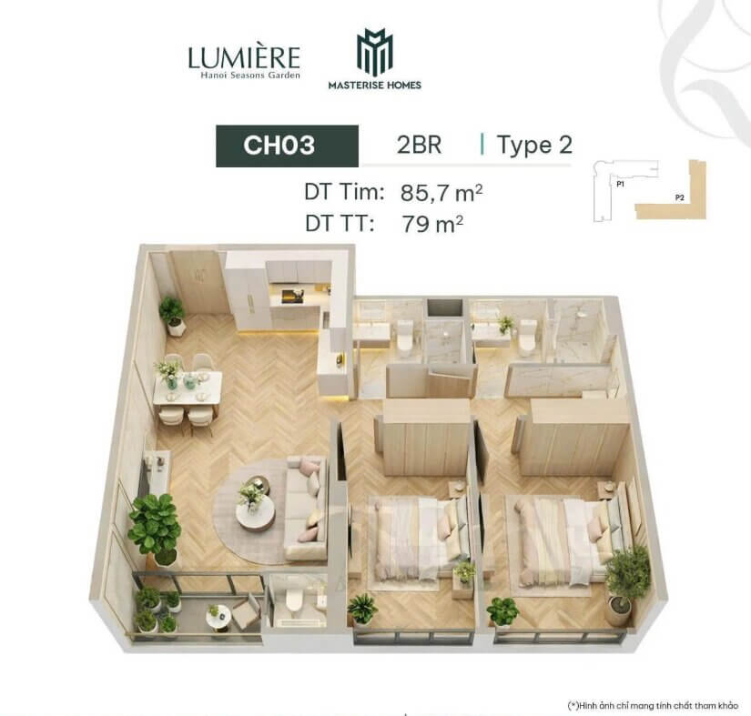 Phối cảnh mặt bằng căn hộ dự án HaNoi SeaSons Garden