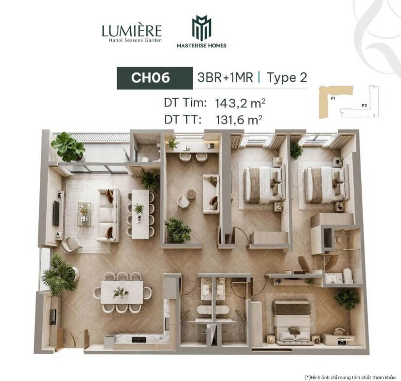 Phối cảnh mặt bằng căn hộ dự án HaNoi SeaSons Garden