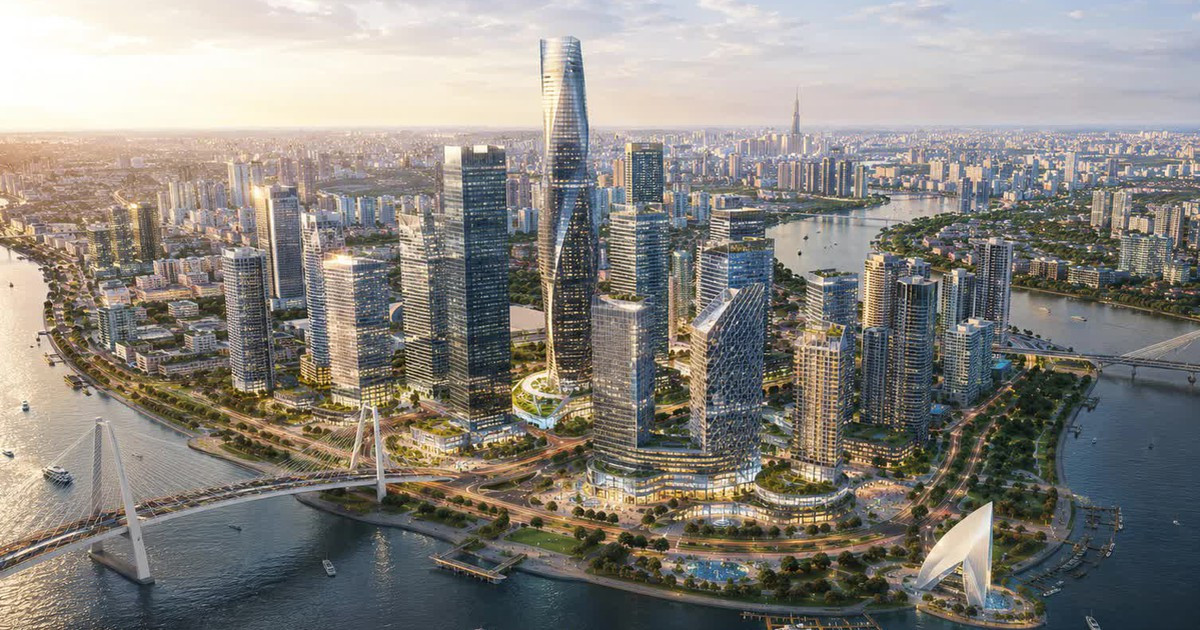 Toàn cảnh bán đảo Thủ Thiêm với các tòa nhà cao tầng ven sông Sài Gòn, gần vị trí Sun Thủ Thiêm
