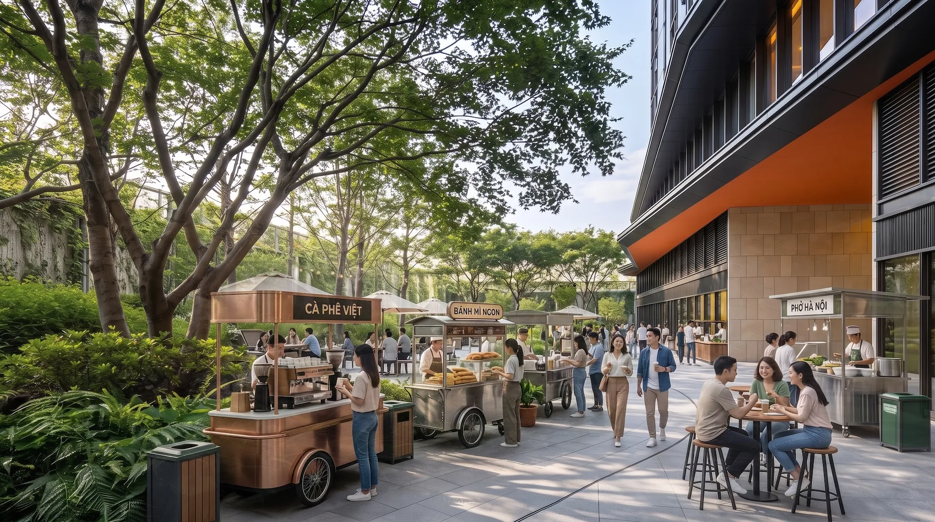 Khu vực ẩm thực ngoài trời tại khối đế thương mại dự án Sun Glory Residence