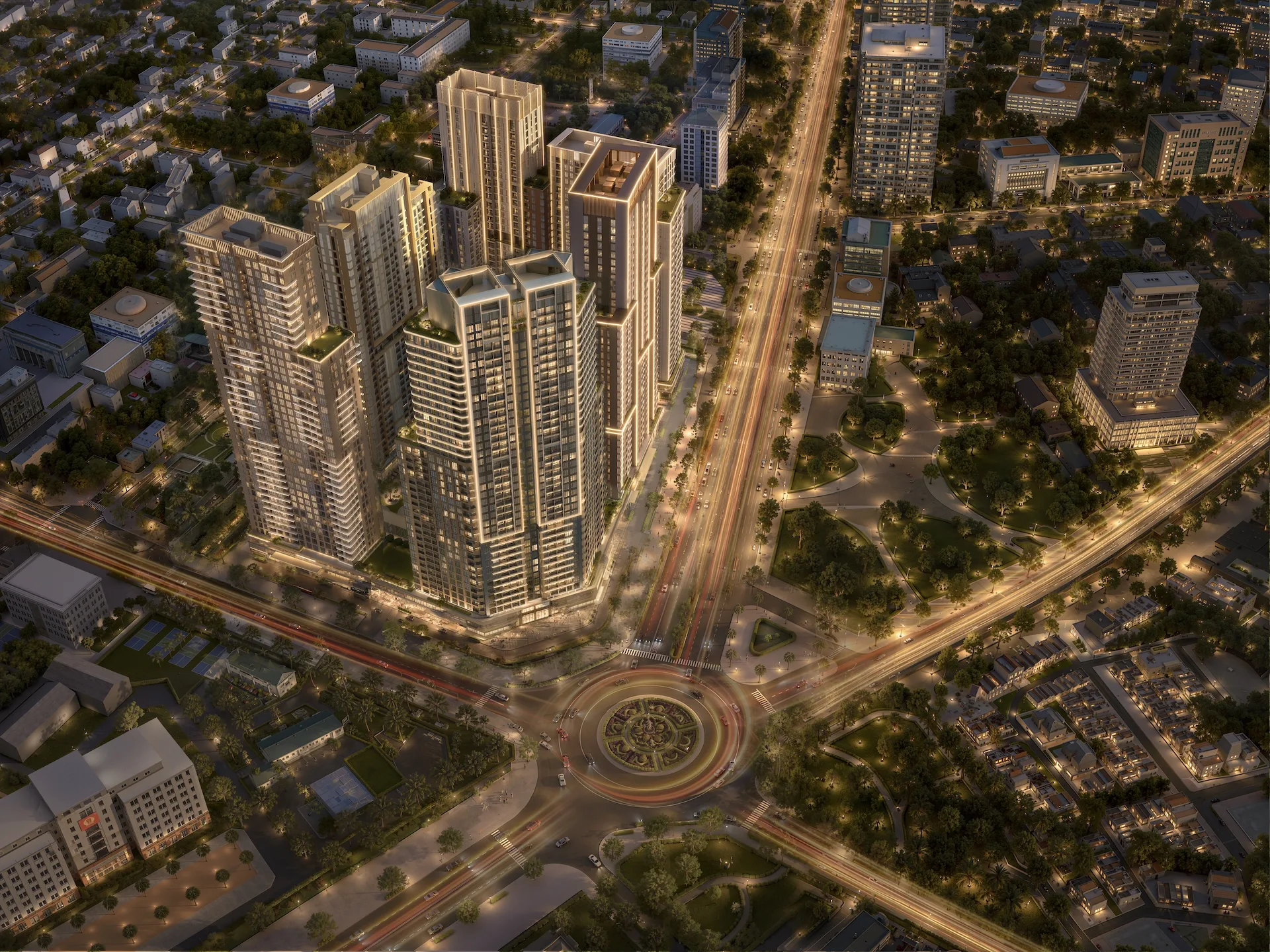 Phối cảnh trên cao dự án Sun Glory Residence tại giao điểm các trục đường trung tâm Vinh